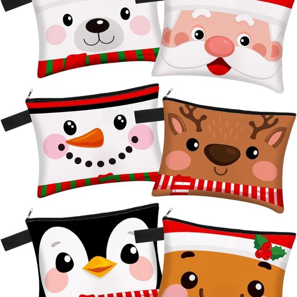 Christmas Canvas Cosmetic Bag with Zipper Portable, Small Makeup Bags Set Cute S - Picture 1 of 7